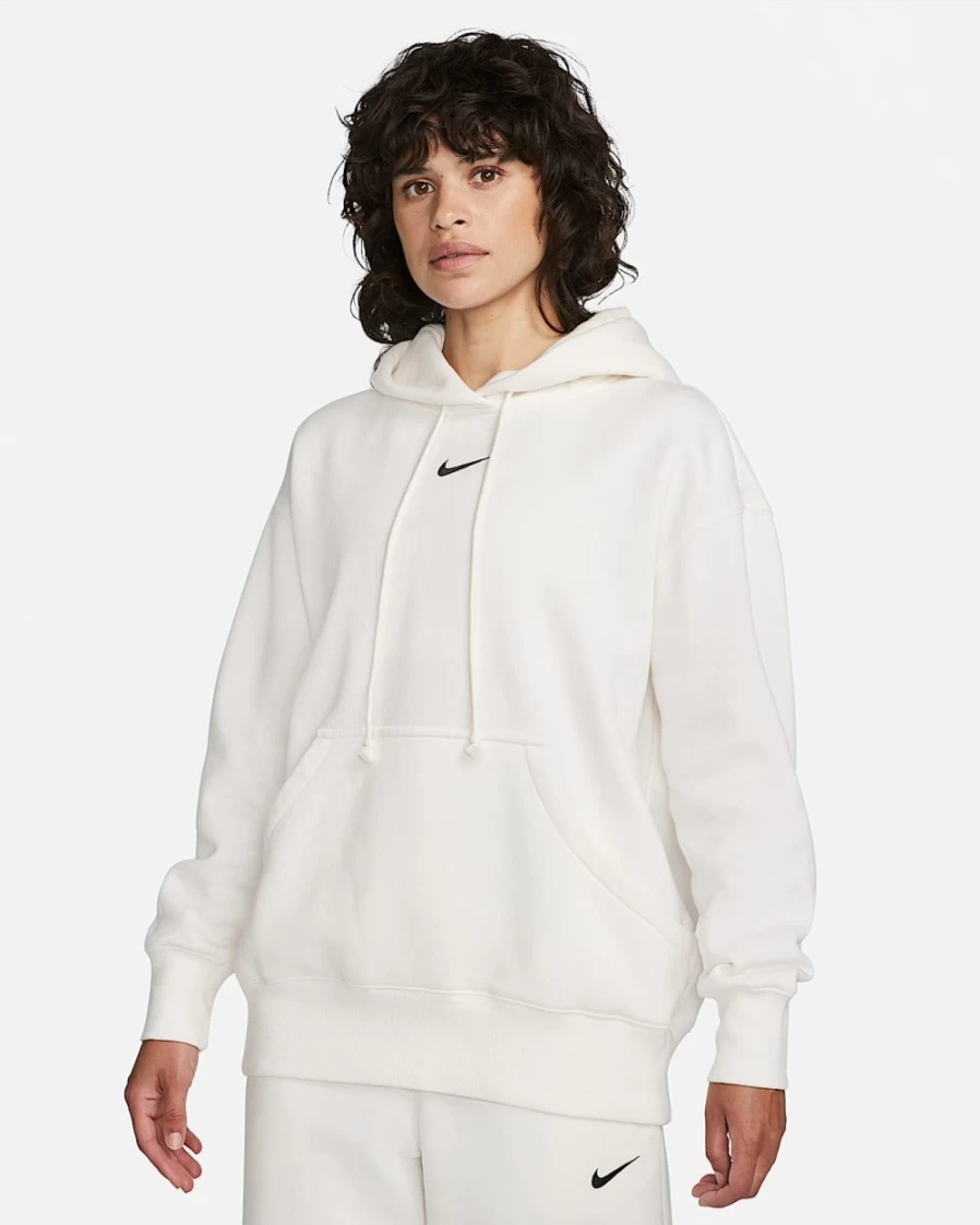 Nike Women's Sail/Black Oversized Phoenix Fleece Pullover Hoodie | Sportswear Comfort