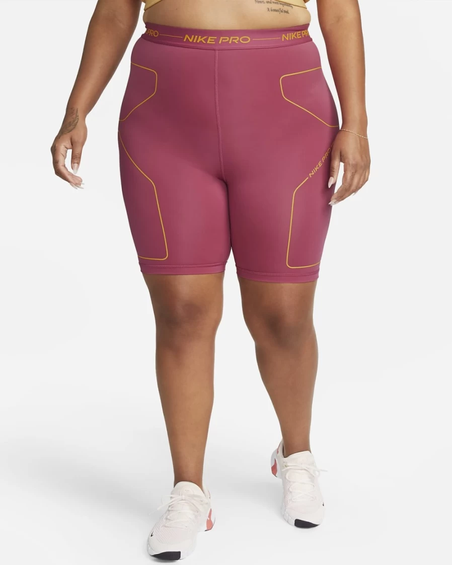 Nike Pro Women's 7" High-Rise Training Shorts in Sweet Beet/Kumquat - Plus Size Workout Shorts for Women