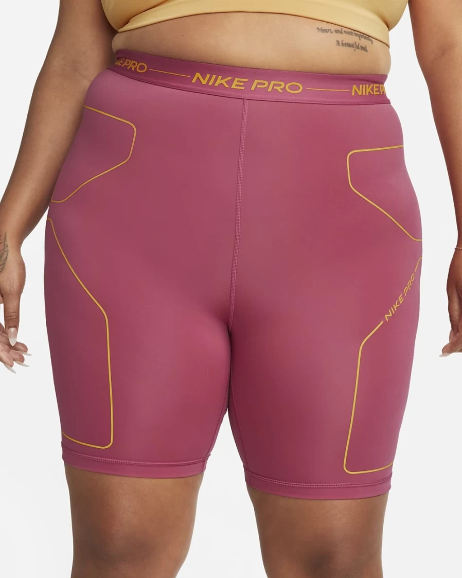 Nike Pro Women's 7" High-Rise Training Shorts in Sweet Beet/Kumquat - Plus Size Workout Shorts for Women