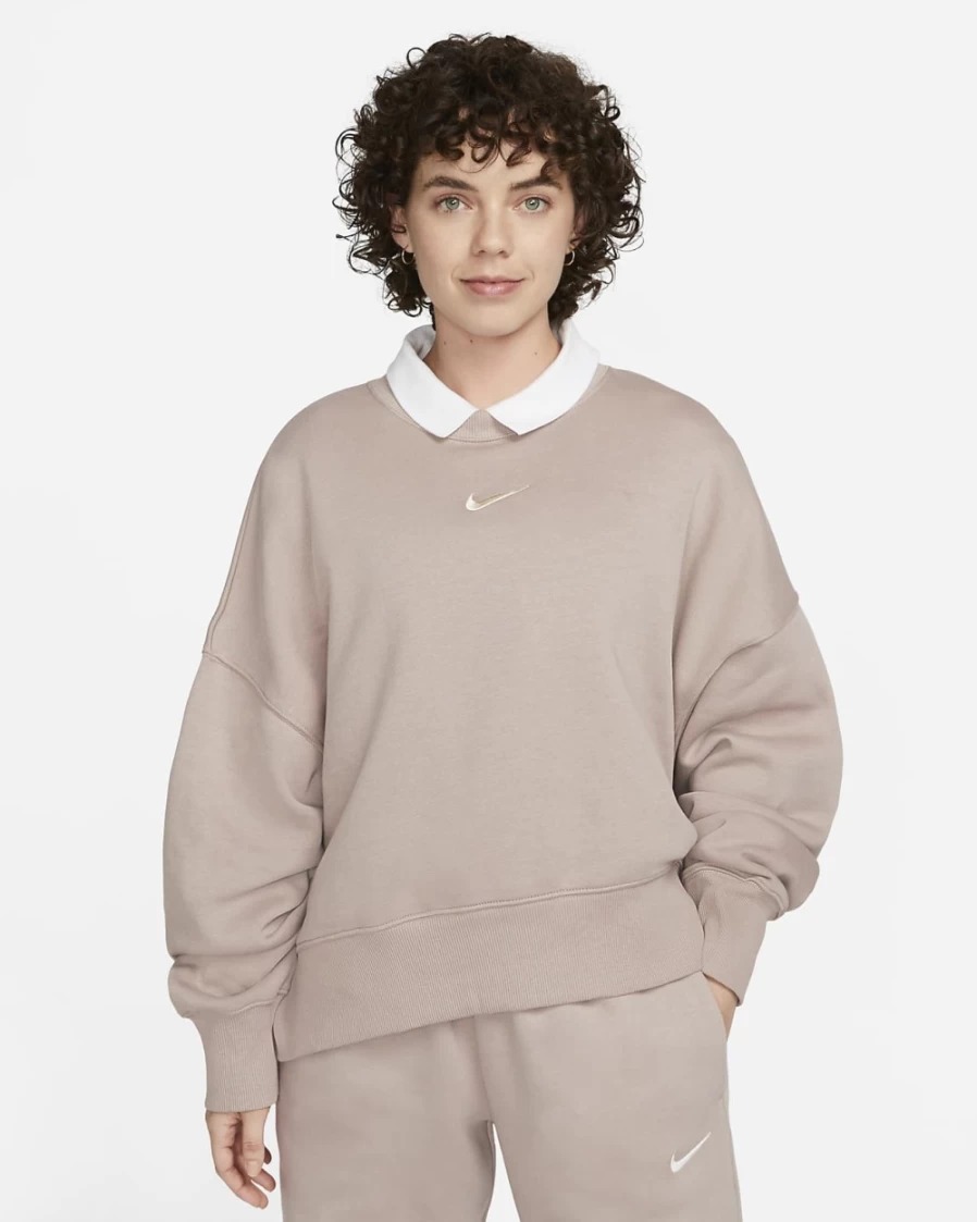 Nike Women's Diffused Taupe Oversized Crewneck Sweatshirt - Phoenix Fleece Comfort