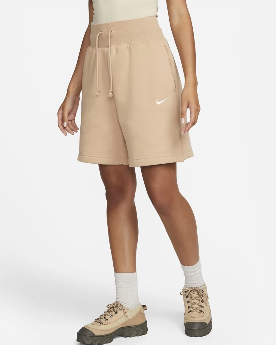 Nike Women's High-Waisted Loose-Fit Fleece Shorts in Hemp/Sail - Phoenix Fleece Sportswear