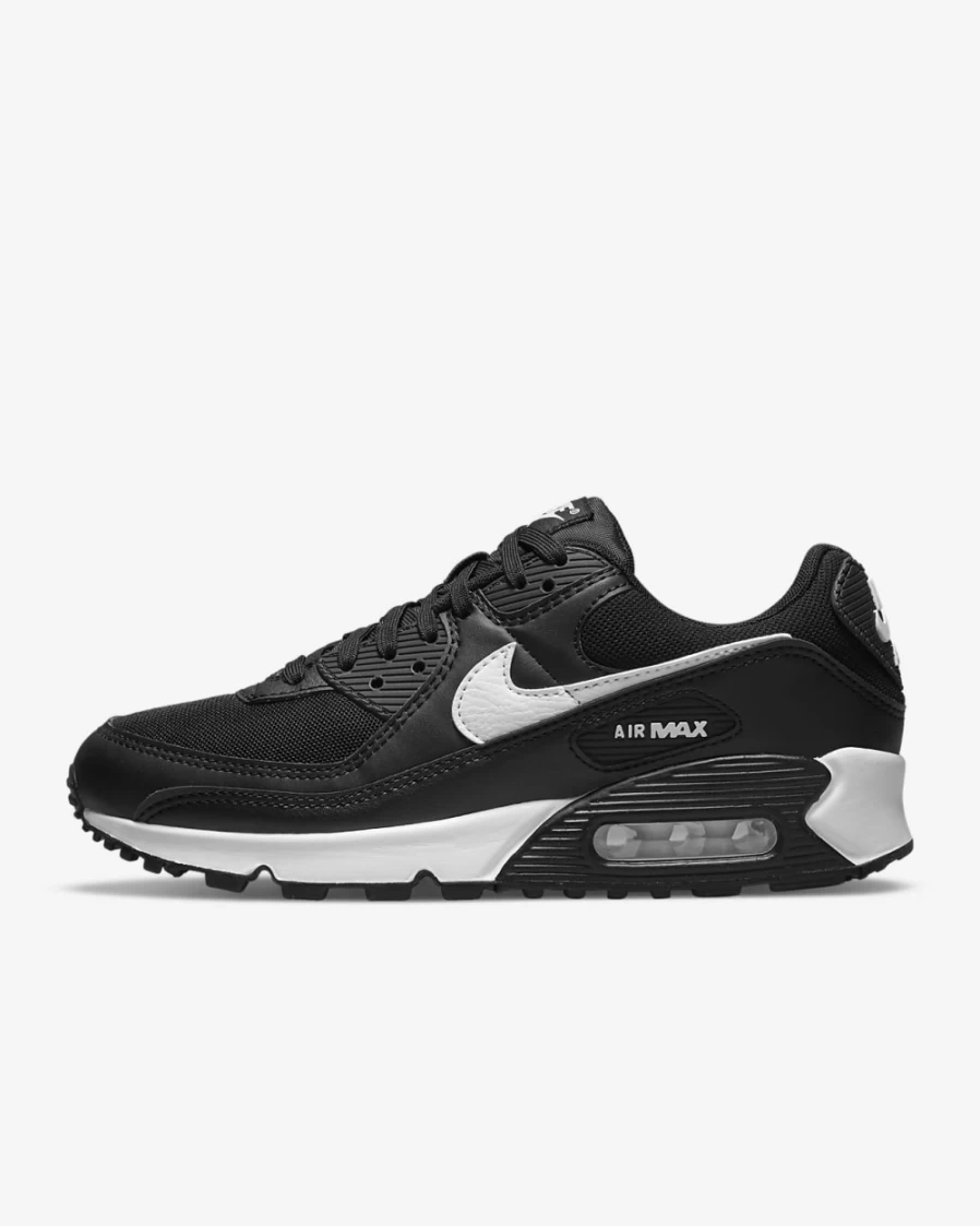 Nike Air Max 90 Women's Shoes - Black/Black/White Athletic Running Sneakers for Women