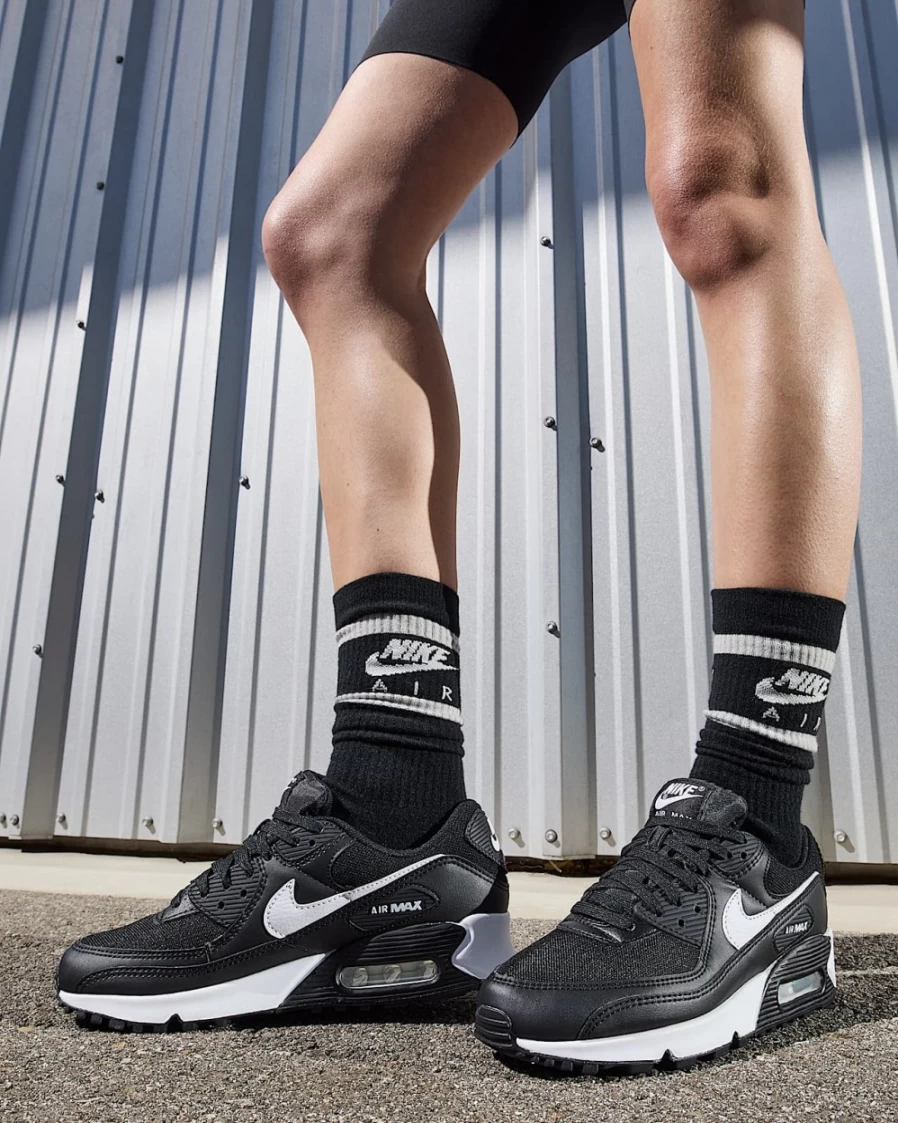 Nike Air Max 90 Women's Shoes - Black/Black/White Athletic Running Sneakers for Women