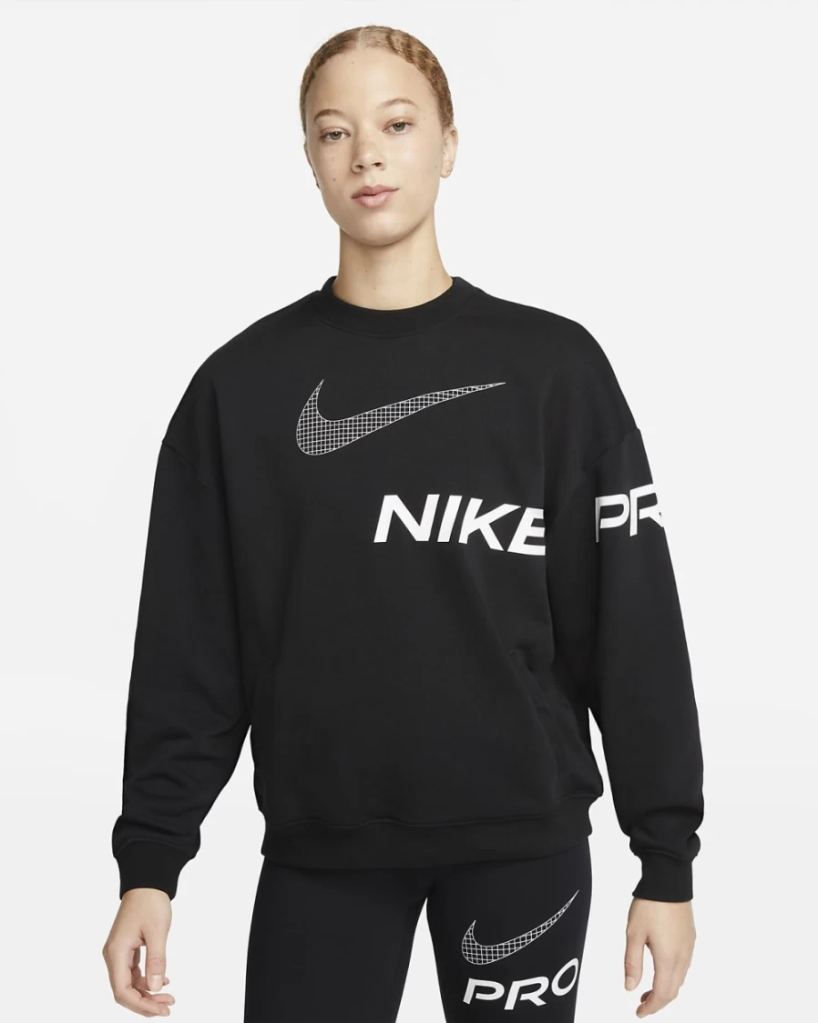 Nike Dri-FIT Women's French Terry Crewneck Sweatshirt - Black, Iron Grey, White | Graphic Print | Get Fit Collection