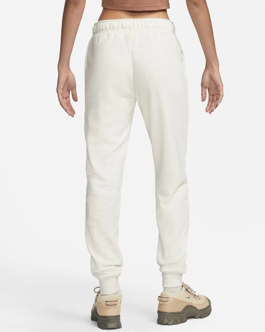 Nike Women's Club Fleece Mid-Rise Joggers in Oatmeal Heather/White - Comfortable Sportswear Pants