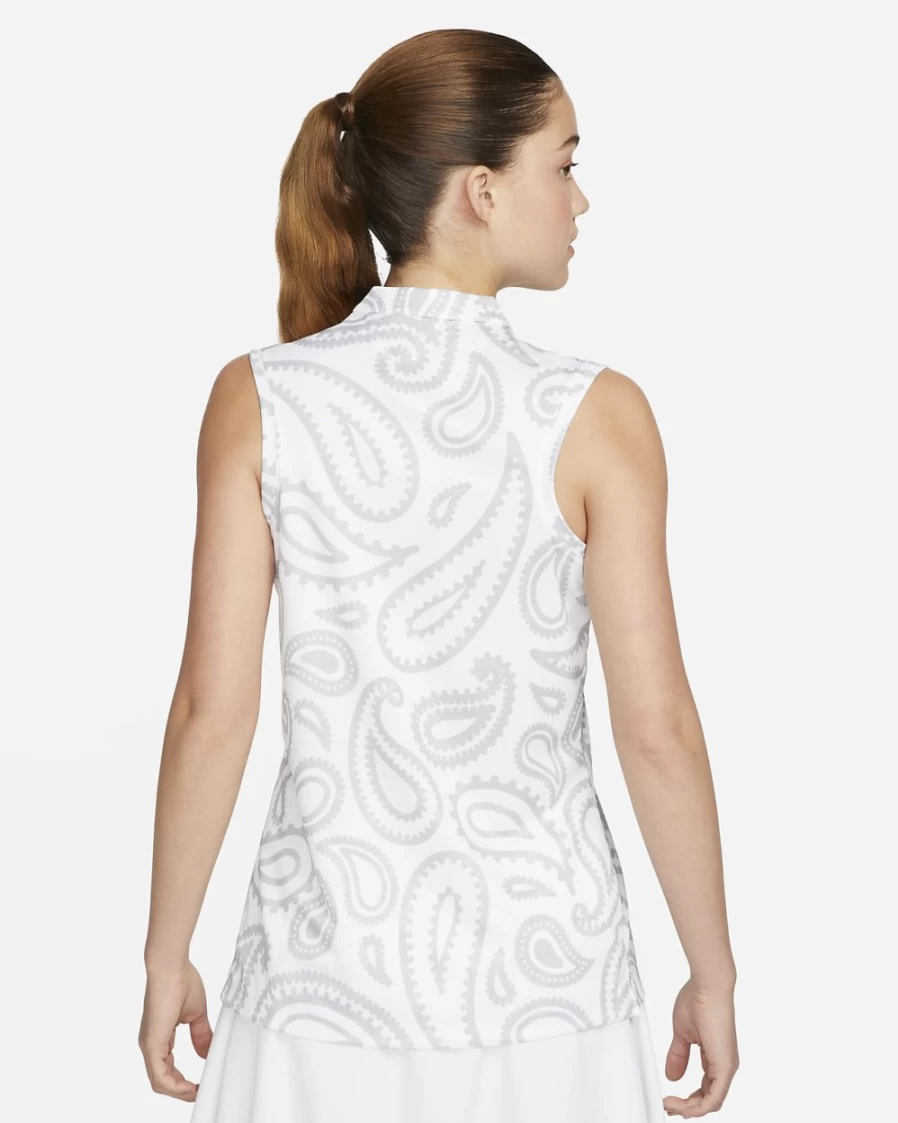 Nike Dri-FIT Victory Women's White/Black Sleeveless Printed Golf Polo Shirt for Women
