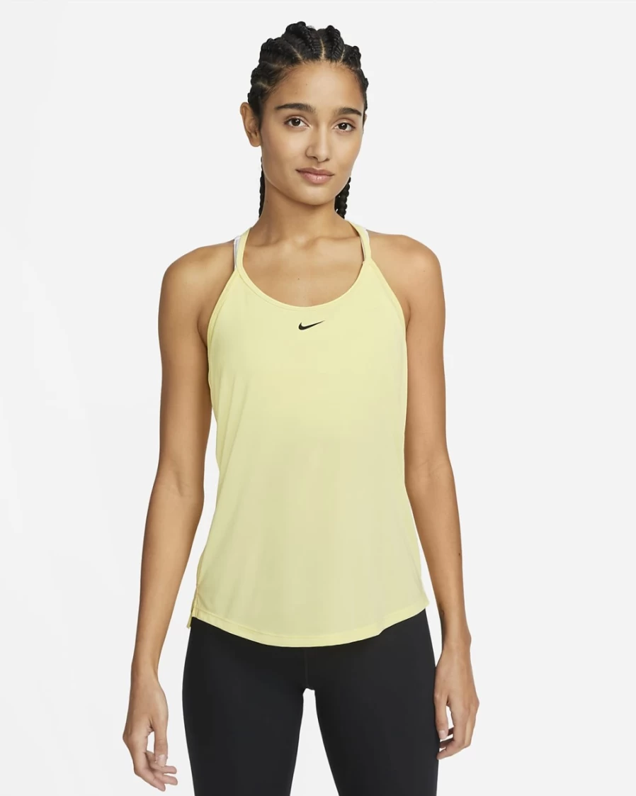 Nike Dri-FIT One Elastika Women's Tank Top - Lemon Chiffon & Black - Moisture-Wicking Workout Shirt