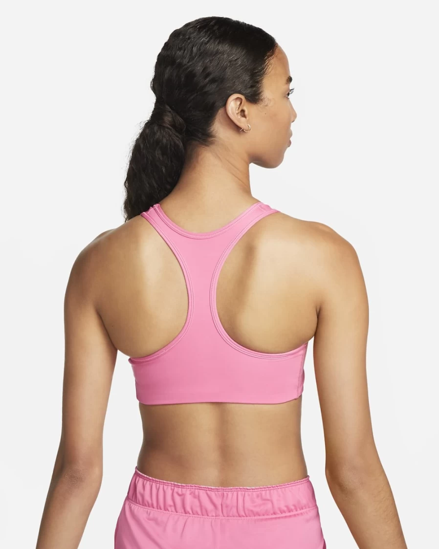 Nike Women's Medium-Support Swoosh 1-Piece Padded Sports Bra in Pinksicle/White