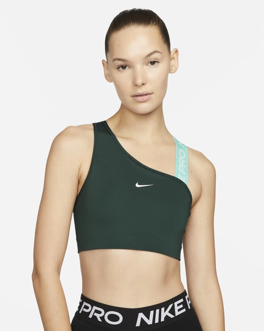 Nike Pro Swoosh Women's Medium-Support Asymmetrical Sports Bra - Pro Green/Washed Teal/White