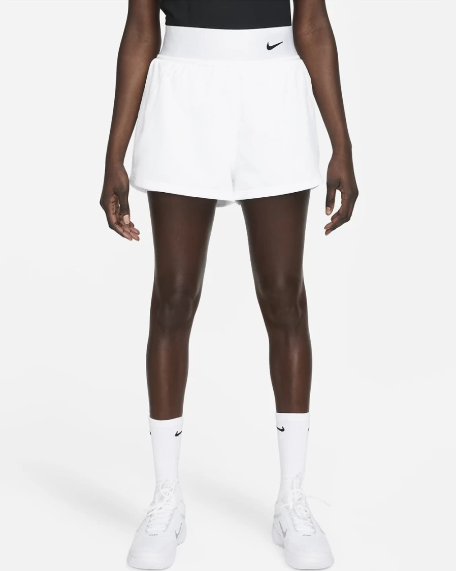 Nike Women's Court Dri-FIT Advantage Tennis Shorts in White/Black - Moisture-Wicking Athletic Shorts for Women