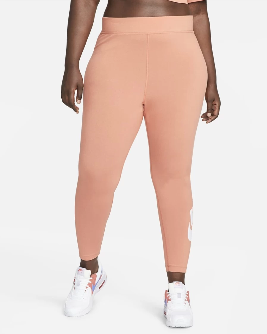 Nike Women's Plus Size High-Waisted Leggings - Madder Root/White - Sportswear Essential Fitness Yoga Pants
