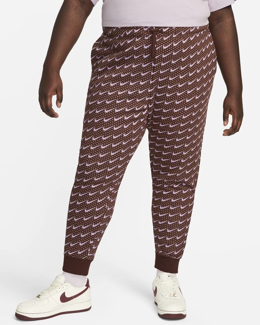 Nike Women's Plus Size Club Fleece Mid-Rise Monogram Pants in Bronze Eclipse