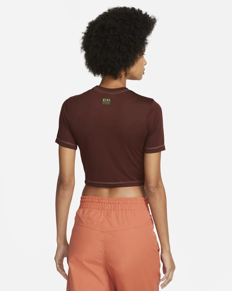 Nike Women's Slim Fit Cropped T-Shirt in Bronze Eclipse/Orange Chalk | Sportswear Top
