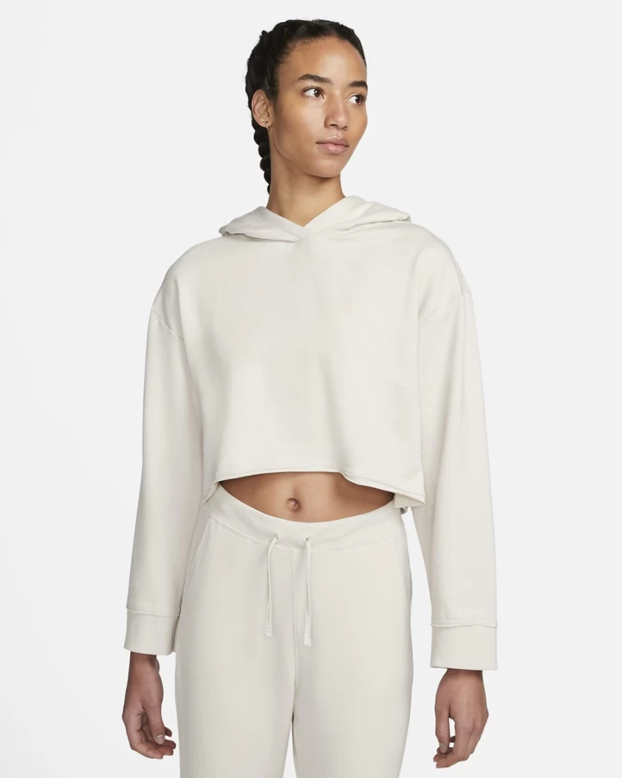 Nike Women's Light Orewood Brown Cropped Fleece Hoodie - Grey Fog Yoga Luxe Pullover