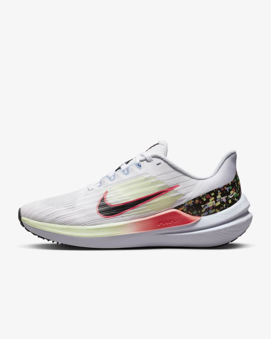 Nike Winflo 9 Women's Road Running Shoes - White/Hot Punch/Football Grey Multi-Color Lightweight Sneakers