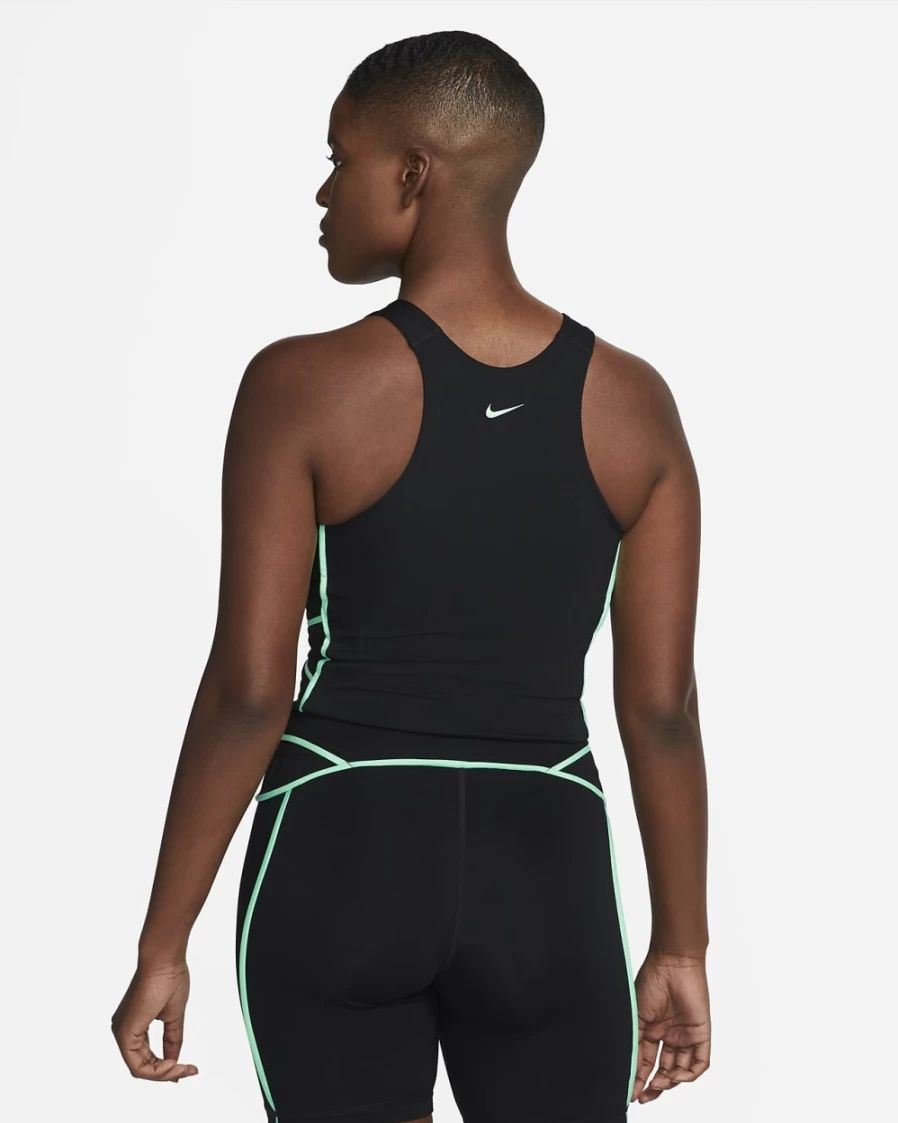 Nike Pro Dri-FIT Women's Cropped Workout Tank - Black, Green Glow, Dark Smoke Grey - Moisture-Wicking Fitness Top