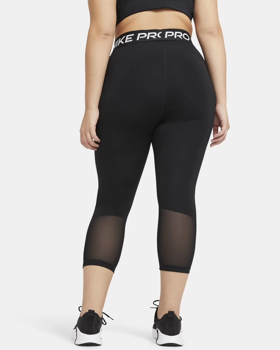 Nike Women's Plus Size Black & White Mid-Rise Pro Crop Leggings - High-Waisted Workout Tights