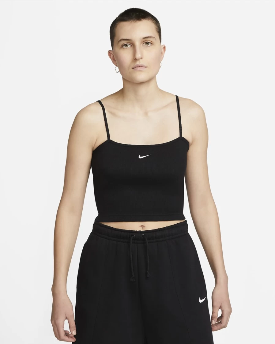 Nike Women's Ribbed Crop Top - Black & White Essential Sportswear