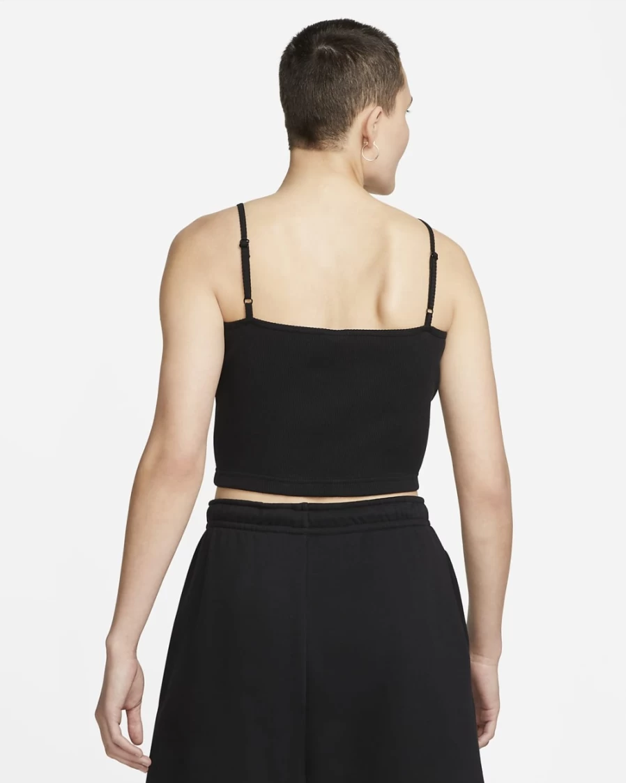 Nike Women's Ribbed Crop Top - Black & White Essential Sportswear