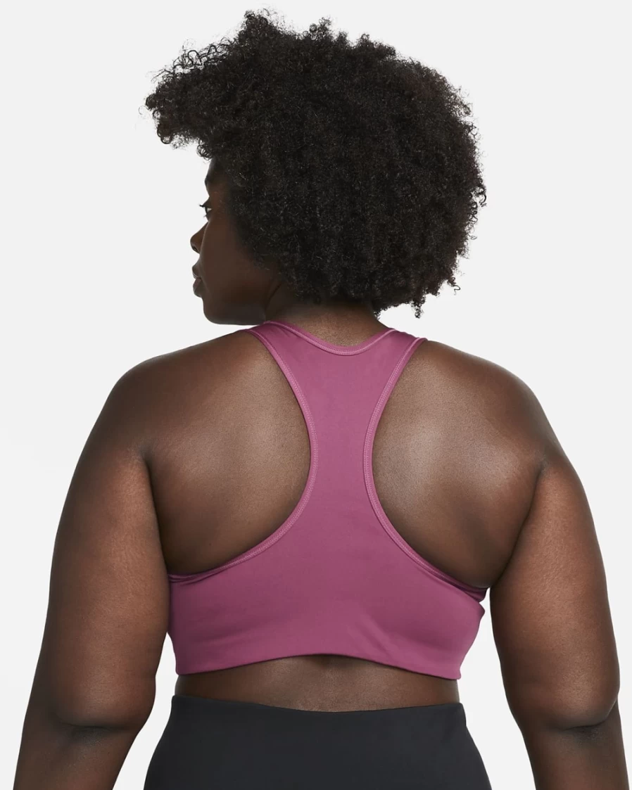 Nike Women's Medium-Support Padded Sports Bra - Plus Size Rosewood/White Swoosh Design