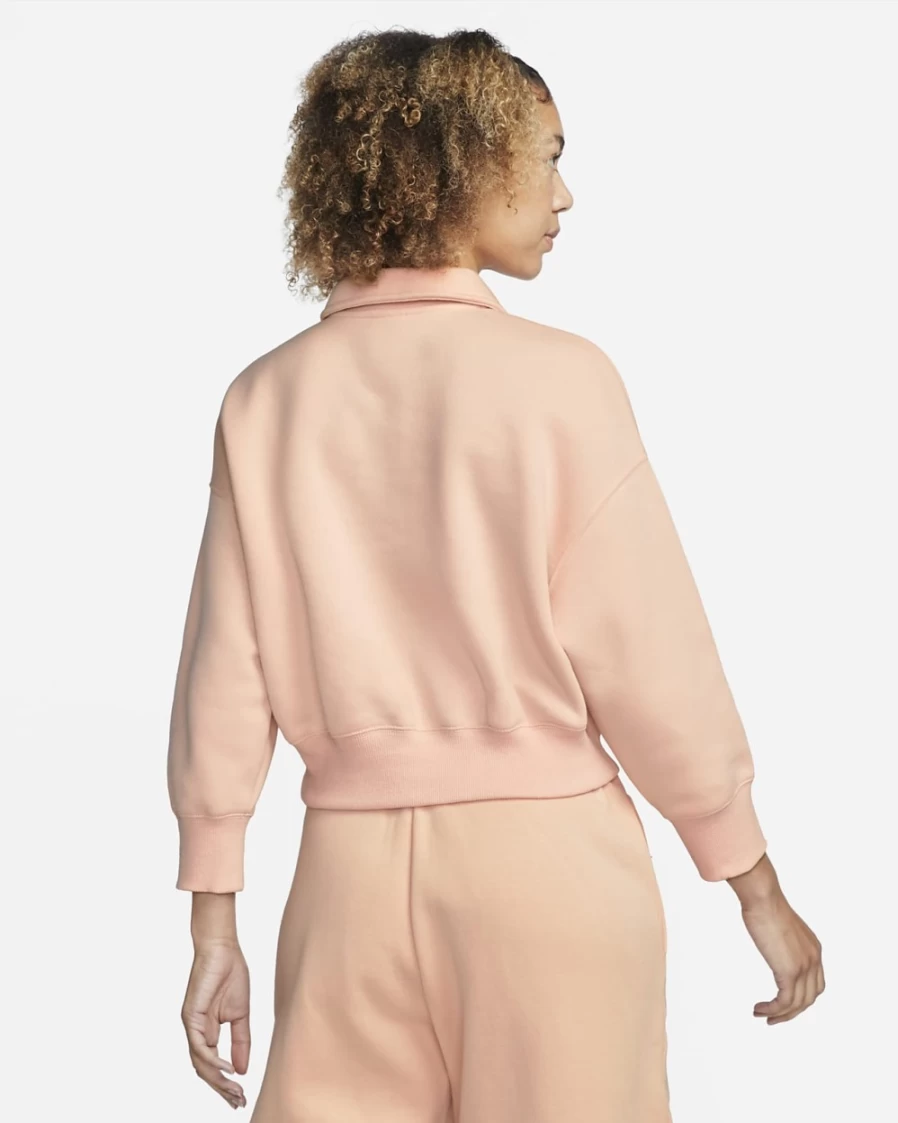 Nike Women's Arctic Orange/Sail Phoenix Fleece 3/4-Sleeve Crop Polo Sweatshirt | Sportswear Top