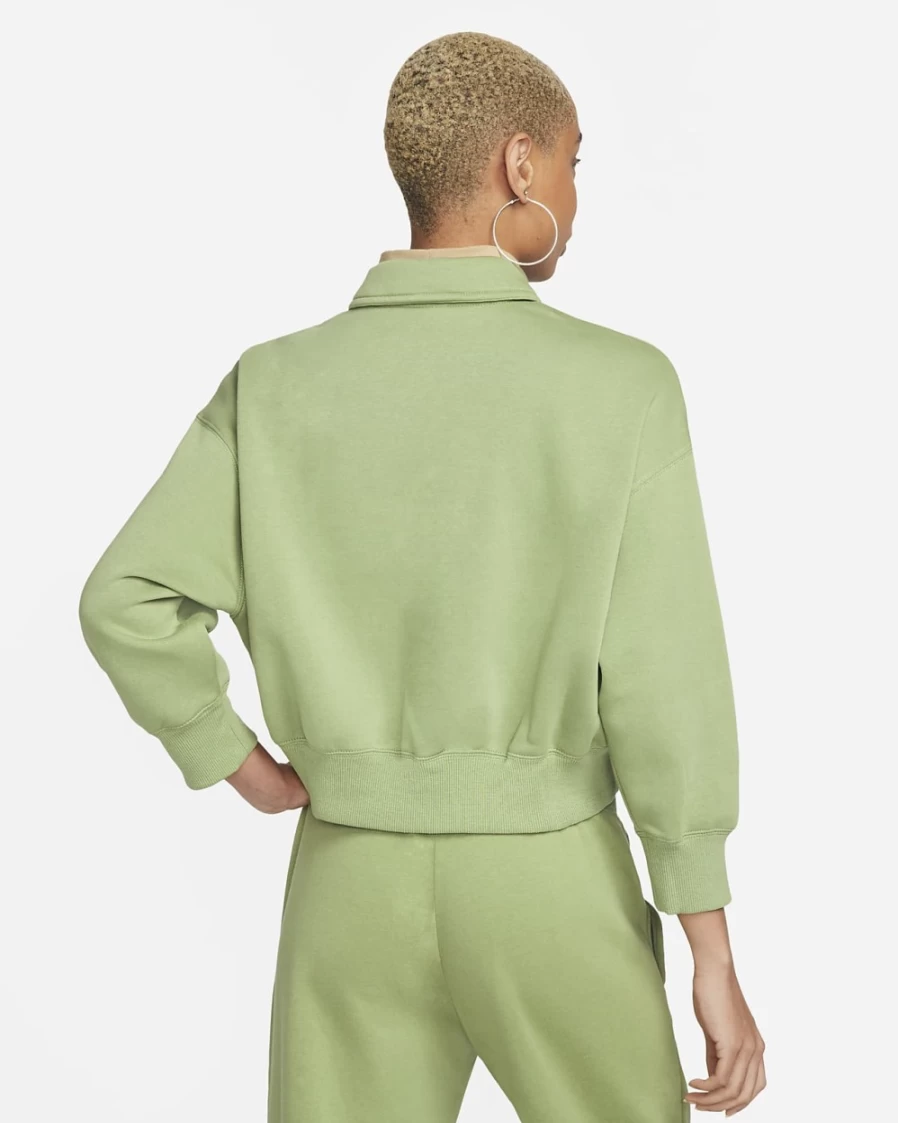 Nike Women's Alligator/Sail 3/4-Sleeve Crop Polo Fleece Sweatshirt - Sportswear Phoenix Collection
