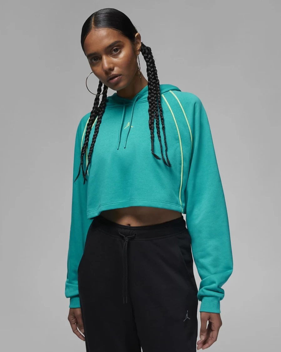Nike Jordan Sport Women's Cropped Pullover Hoodie - New Emerald, Valerian Blue & Key Lime Colors