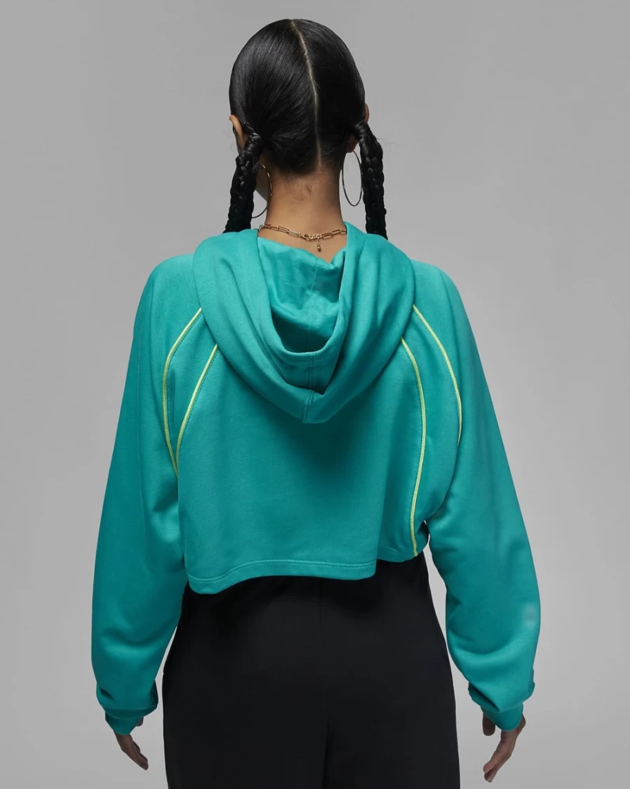 Nike Jordan Sport Women's Cropped Pullover Hoodie - New Emerald, Valerian Blue & Key Lime Colors