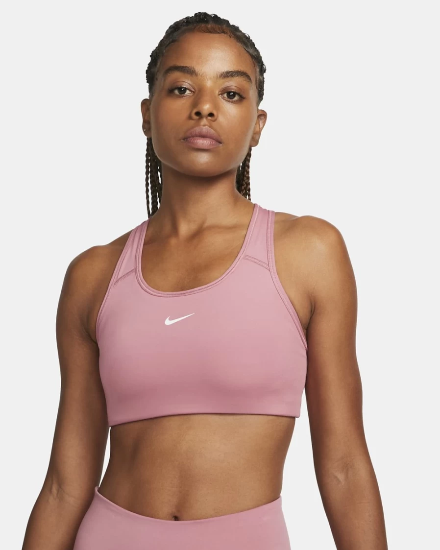 Nike Swoosh Women's Medium-Support Sports Bra 1-Piece Pad - Desert Berry/White