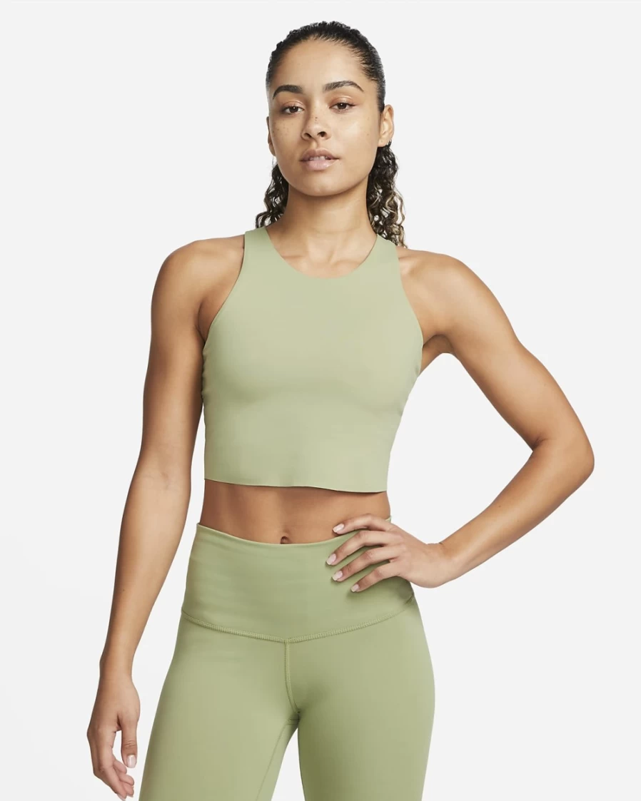 Nike Women's Oil Green Dri-FIT Luxe Shelf-Bra Cropped Yoga Tank Top