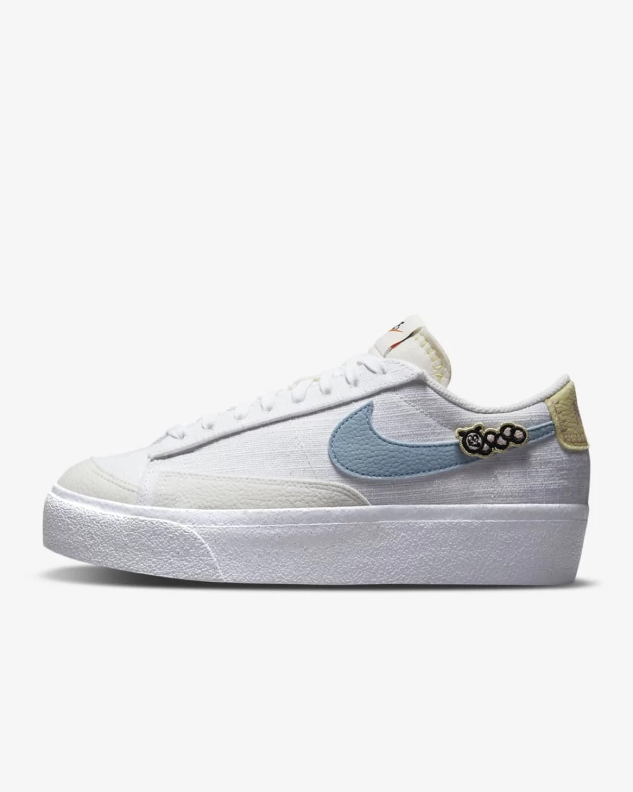 Nike Blazer Low Platform Next Nature Women's Sneakers in White, Pink Oxford, Pale Ivory, and Border Blue