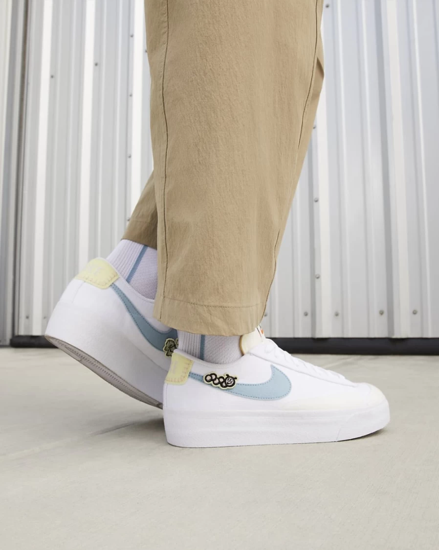 Nike Blazer Low Platform Next Nature Women's Sneakers in White, Pink Oxford, Pale Ivory, and Border Blue