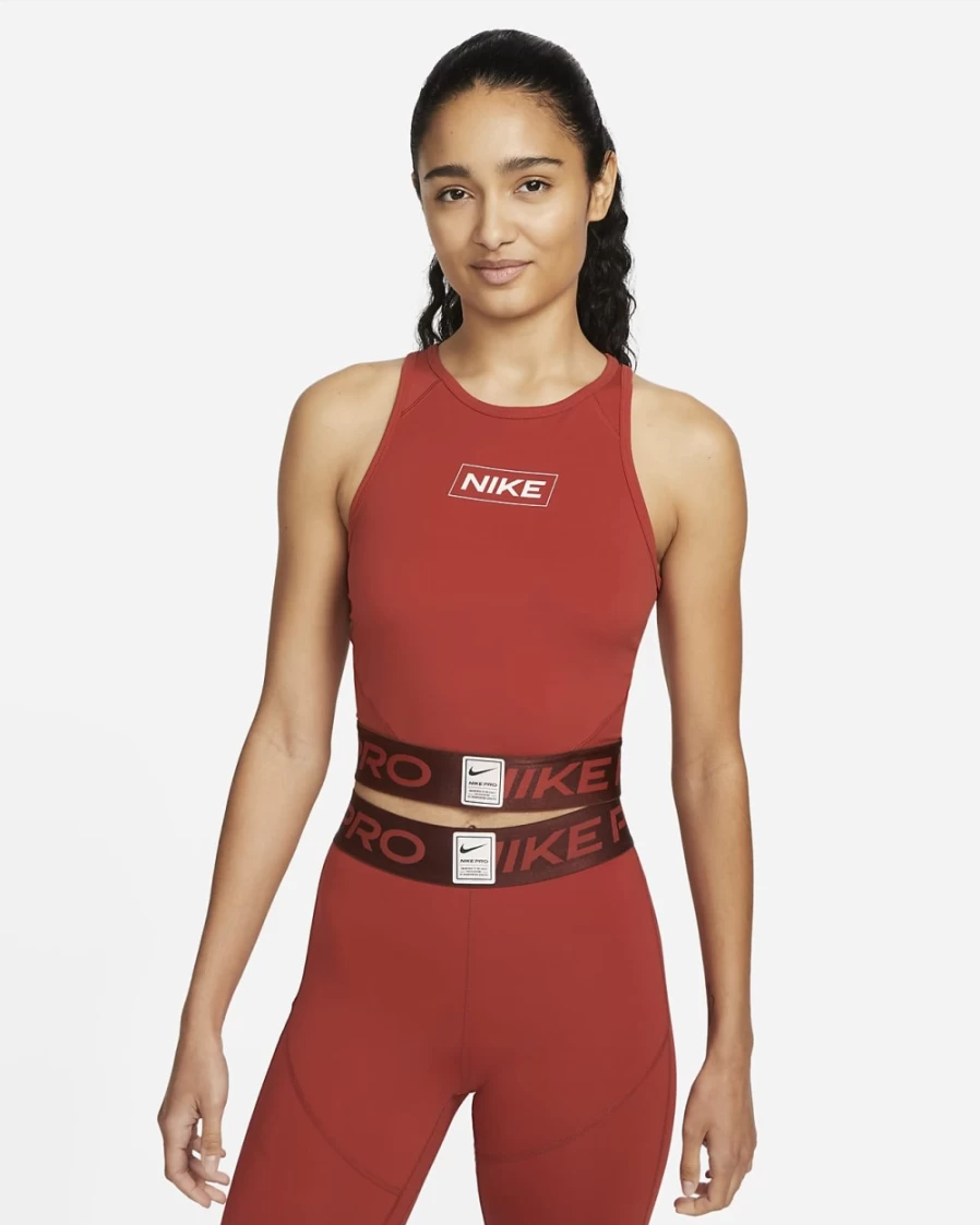 Nike Pro Dri-FIT Women's Cinnabar/Oxen Brown/Light Soft Pink Graphic Crop Tank Top