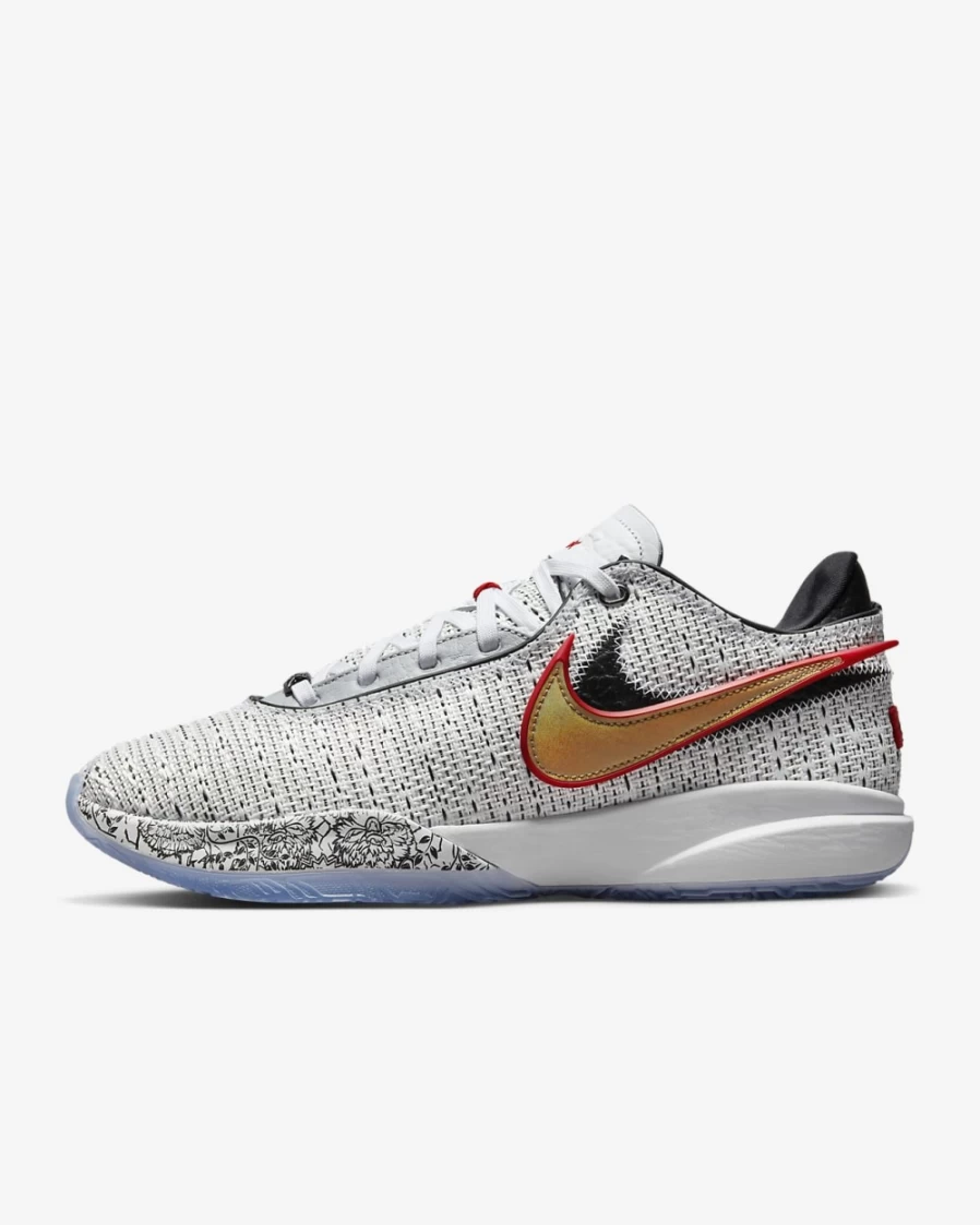 Nike LeBron XX "The Debut" Basketball Shoes for Men & Women - White/Black/University Red/Metallic Gold