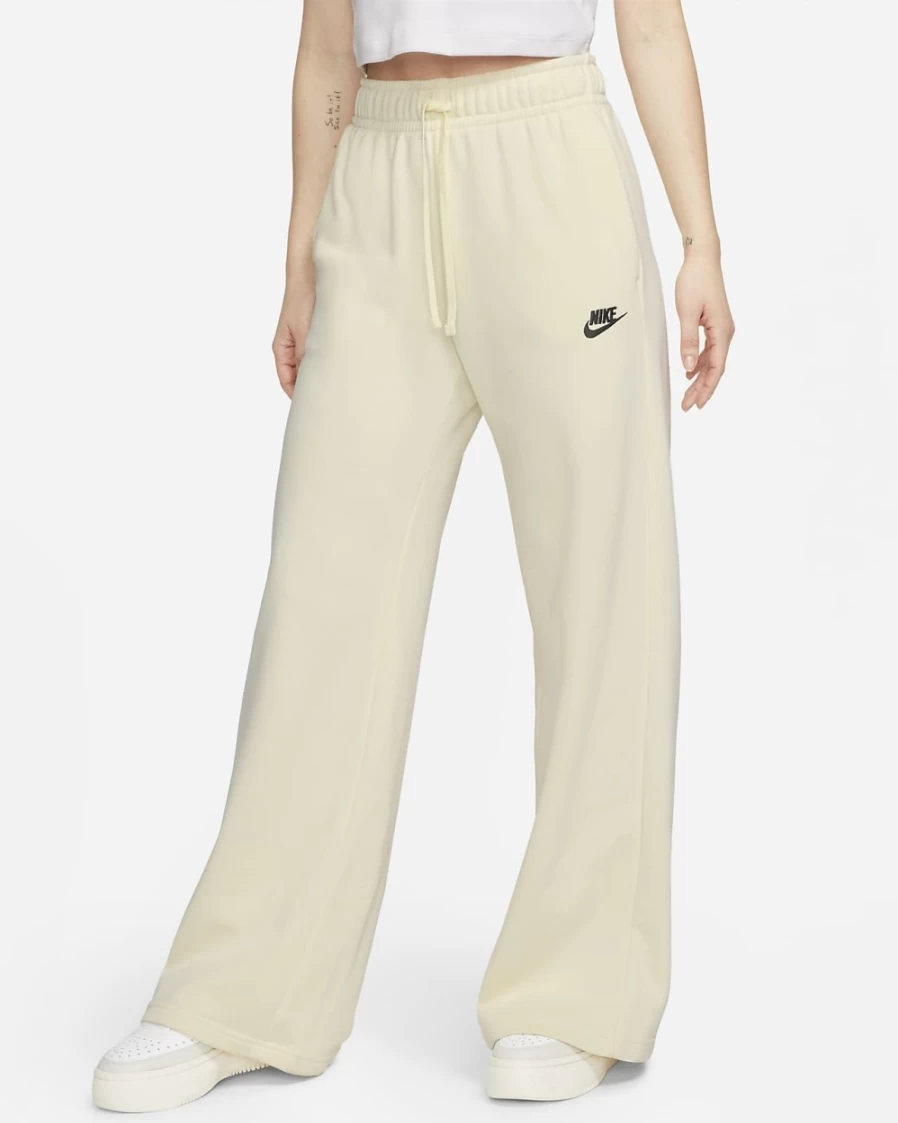 Nike Women's Coconut Milk & Black Club Fleece Wide-Leg Sweatpants | Mid-Rise Comfort
