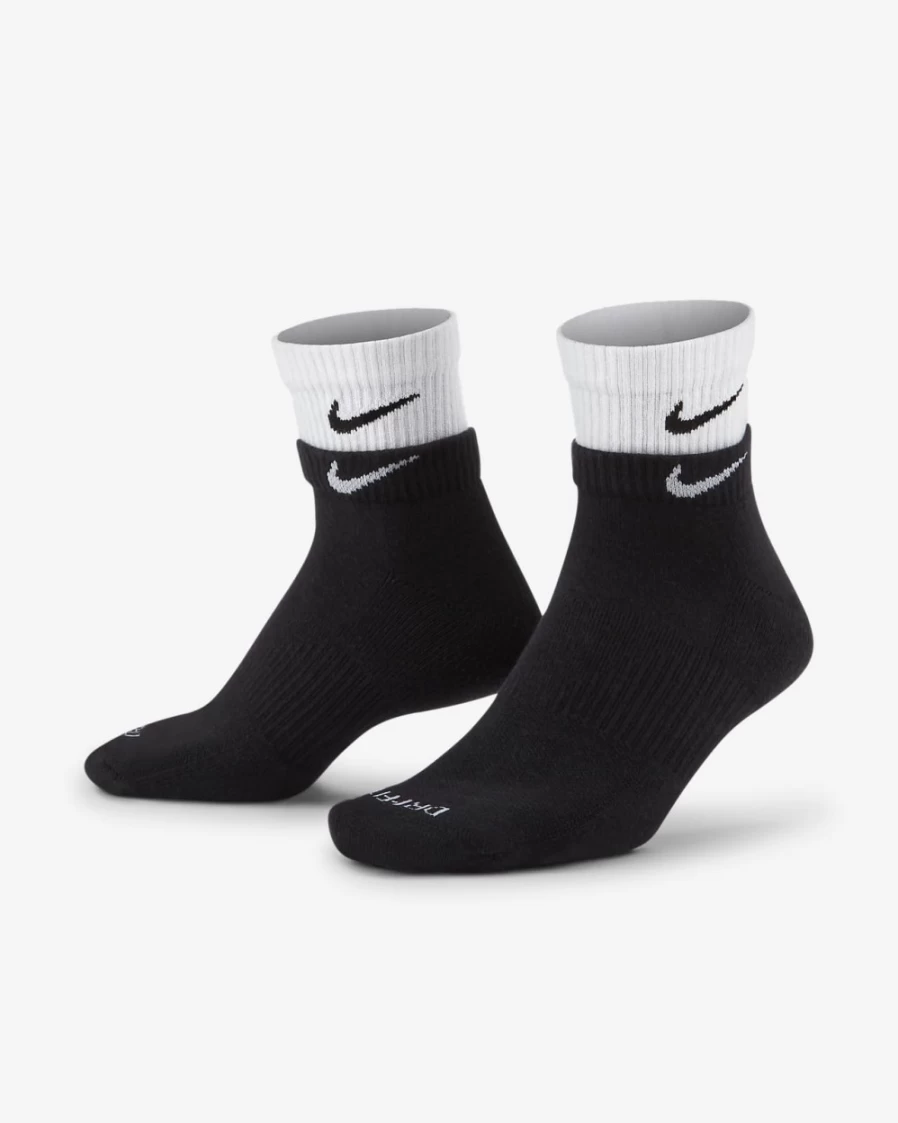 Nike Everyday Plus Cushioned Training Socks for Men & Women - Black/White/Black Athletic Ankle Socks