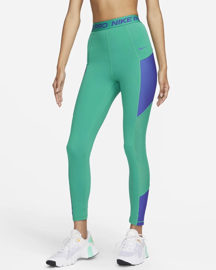 Nike Pro Women's High-Waisted 7/8 Leggings with Pockets - Neptune Green/Lapis/Lapis