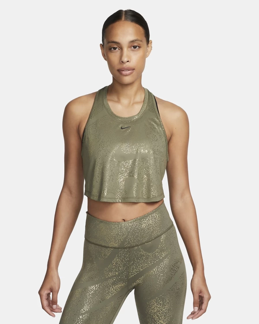 Nike Dri-FIT One Women's Medium Olive/Black Printed Workout Tank Top for Training