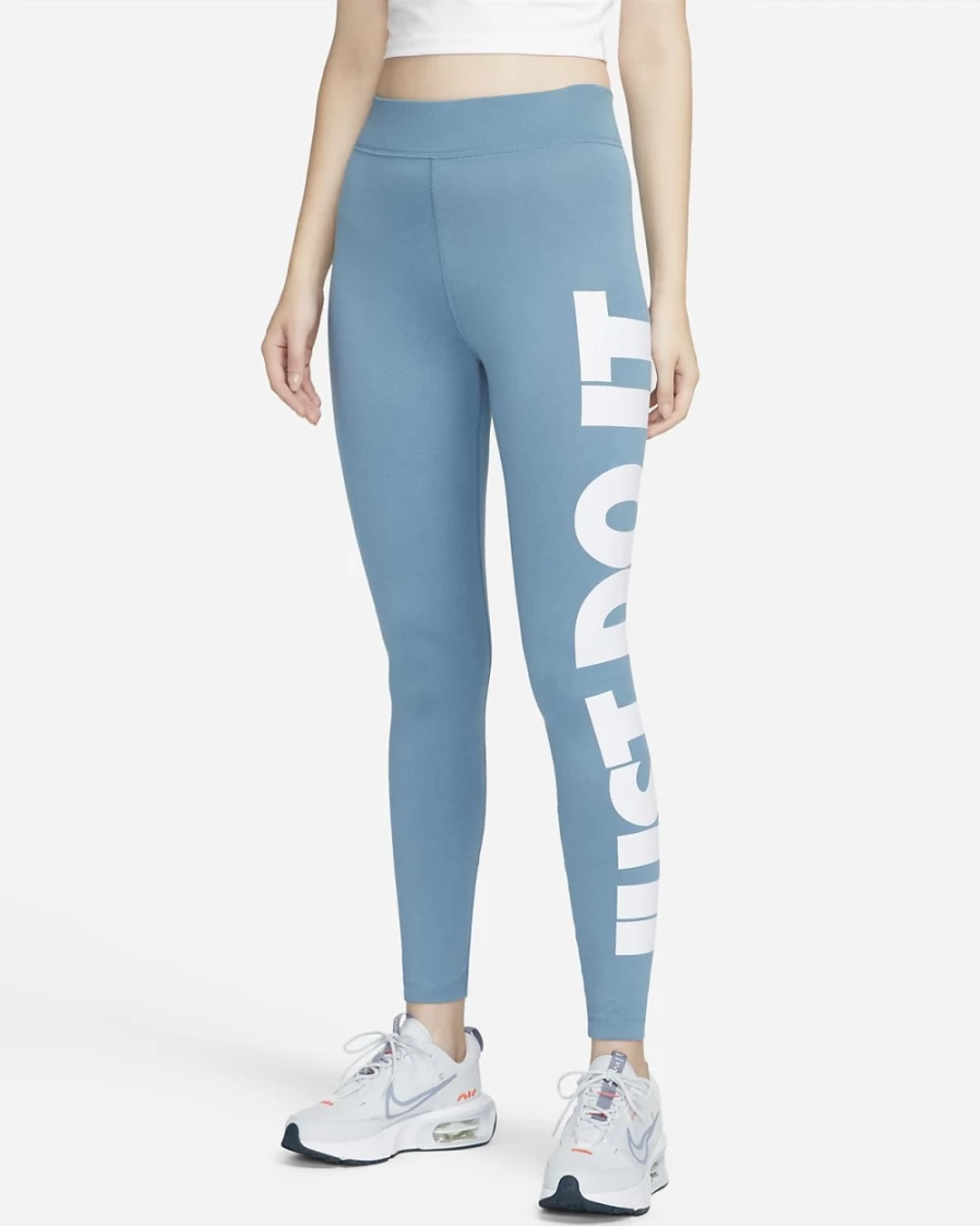 Nike Women's High-Waisted Graphic Leggings - Noise Aqua/White - Sportswear Essential Fitness Yoga Pants
