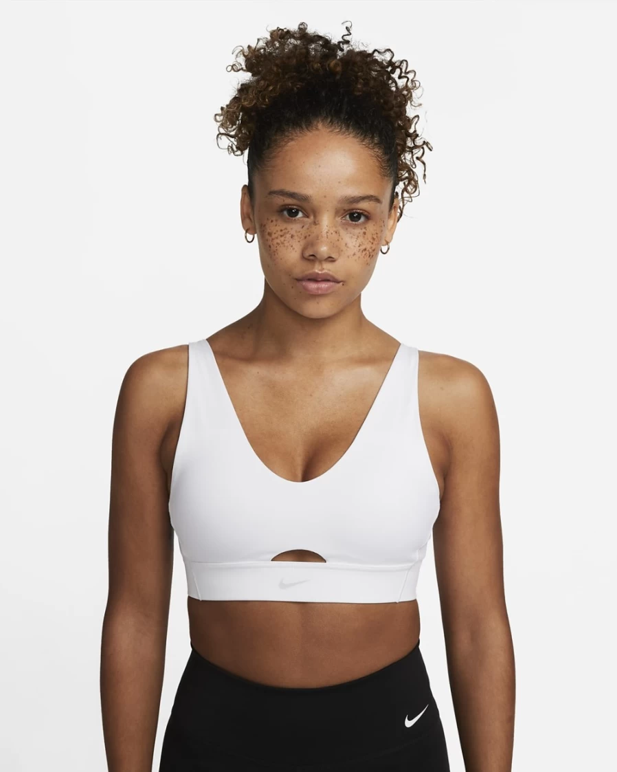 Nike Women's Indy Plunge Cutout Medium-Support Sports Bra - White/Photon Dust Padded Workout Top
