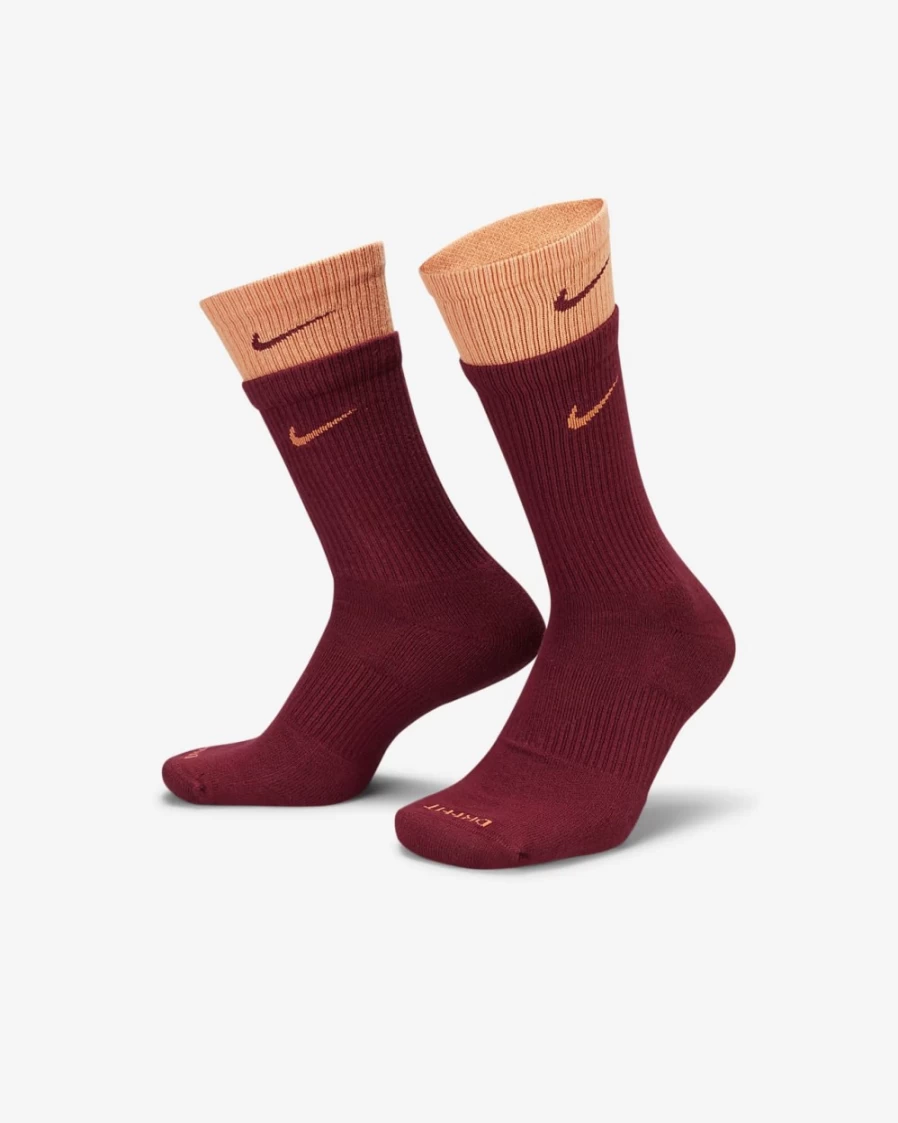 Nike Everyday Plus Cushioned Crew Socks for Men & Women - Dark Beetroot/Orange Trance Training Socks