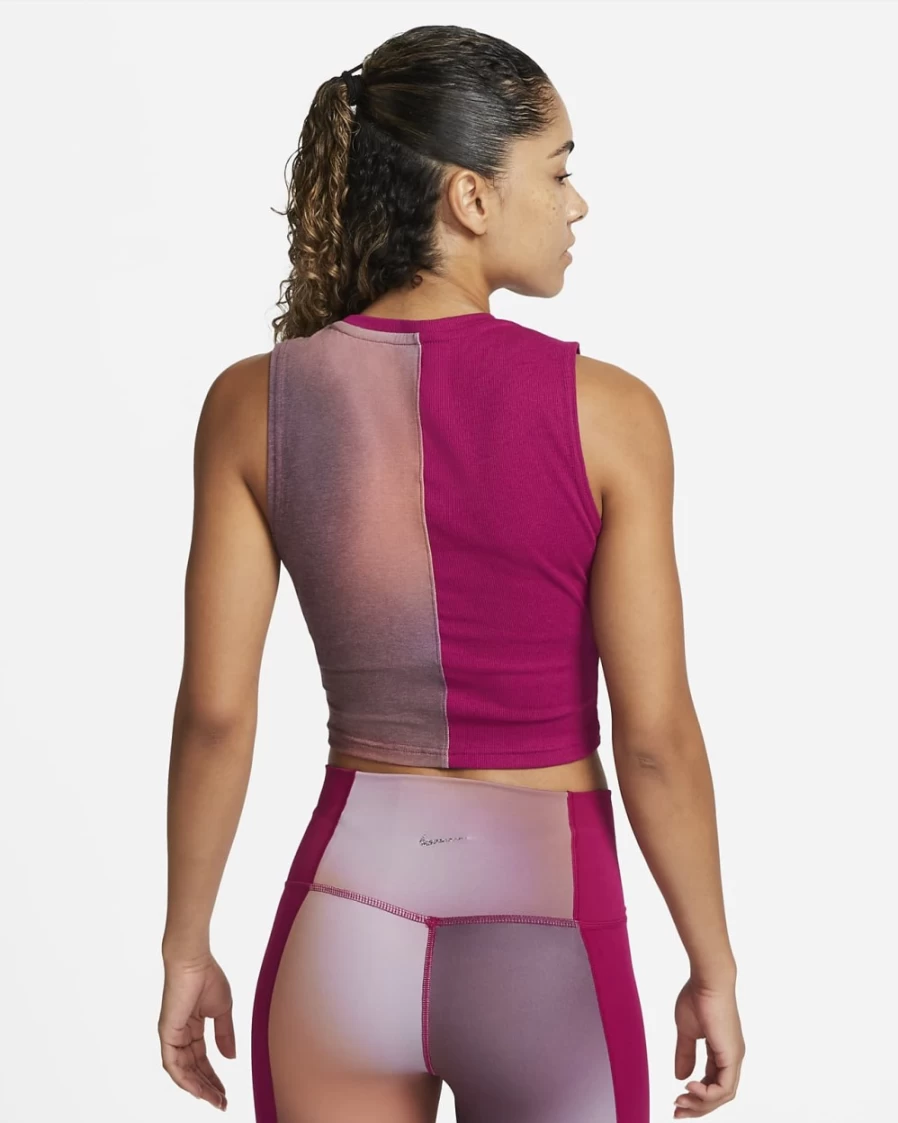 Nike Dri-FIT Women's Yoga Tank Top - Dark Beetroot/Dynamic Berry Printed Workout Shirt
