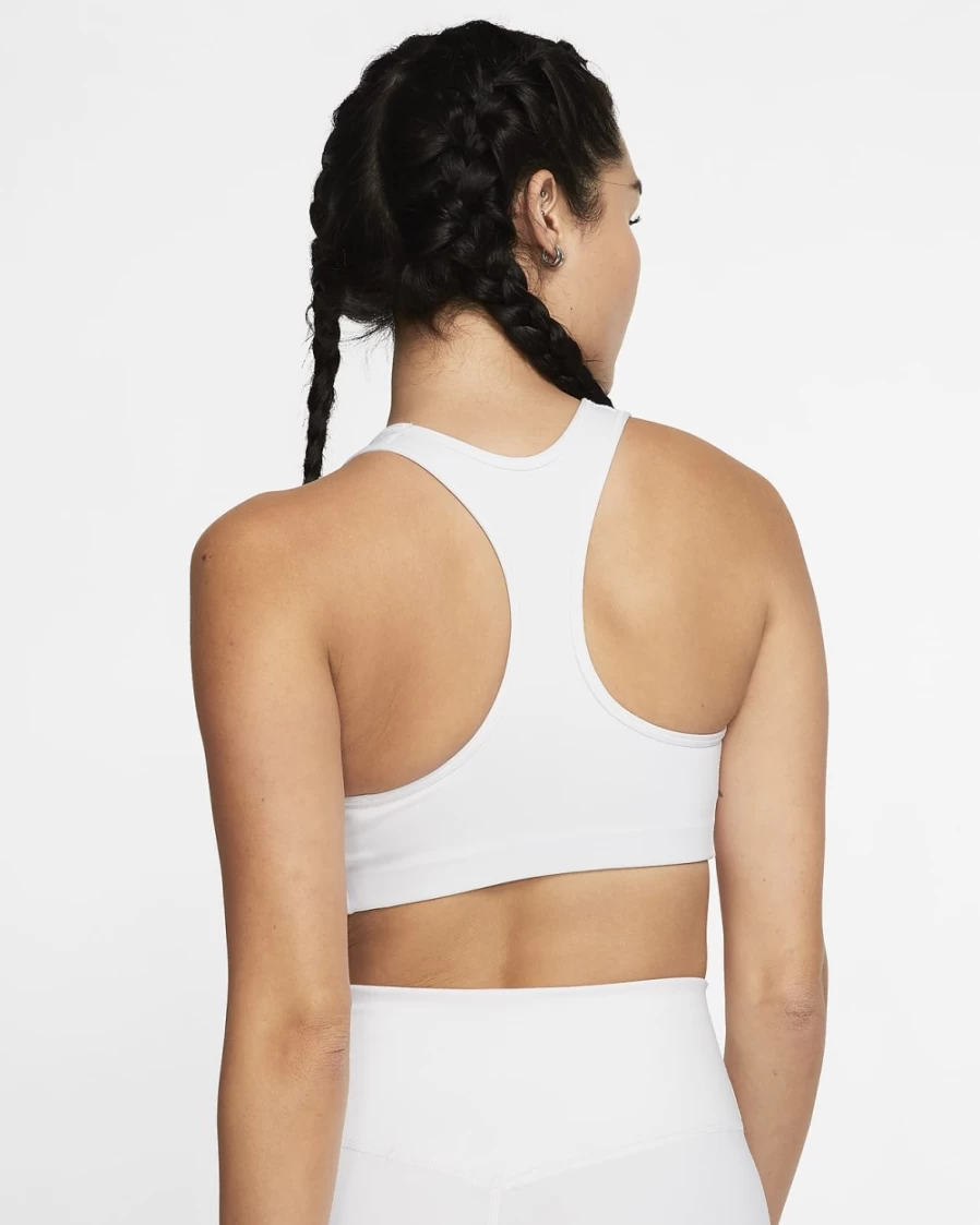 Nike Dri-FIT Swoosh Women's Medium-Support Sports Bra - White/Black - 1-Piece Padded Workout Top