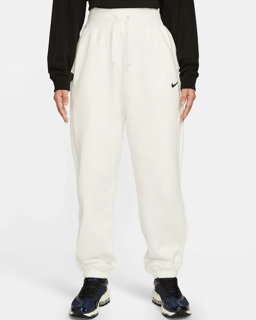 Nike Women's High-Waisted Oversized Sweatpants - Phoenix Fleece Joggers in Sail/Black
