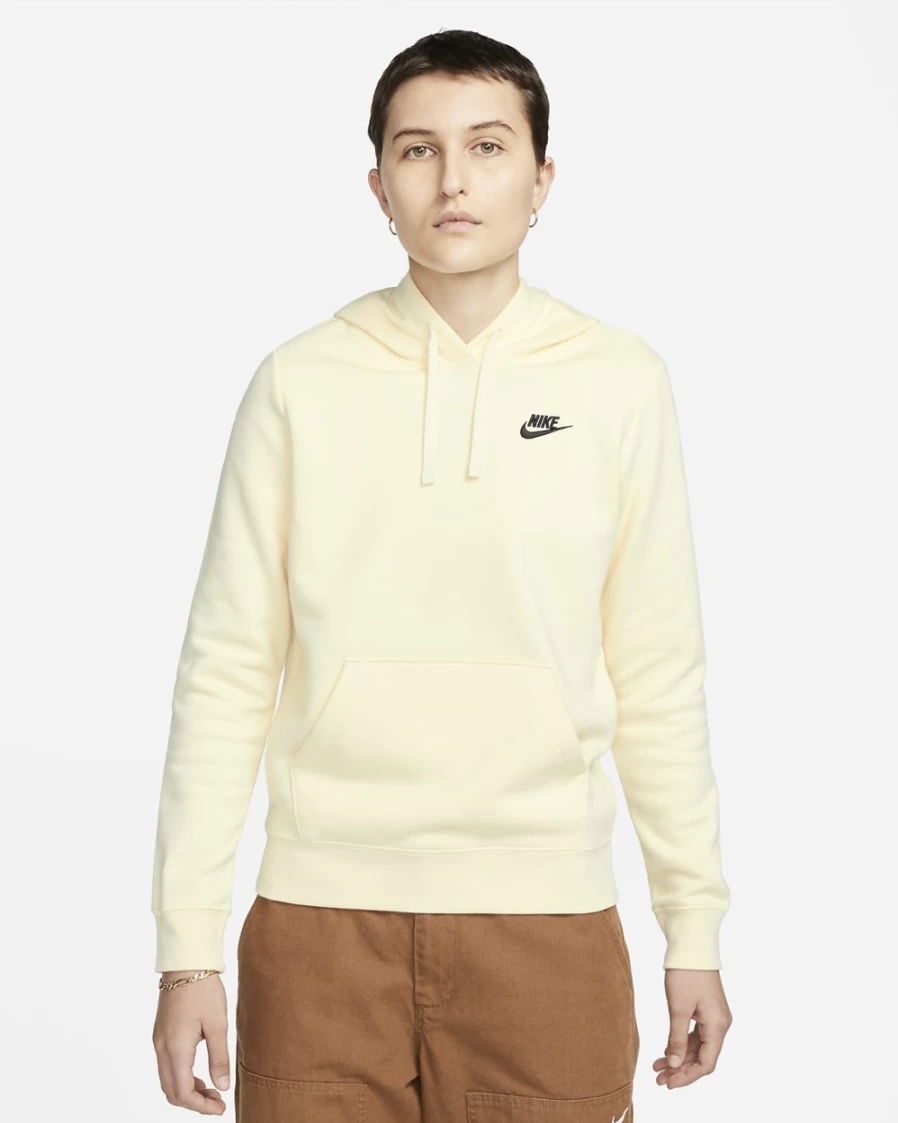 Nike Women's Coconut Milk & Black Club Fleece Pullover Hoodie | Sportswear Comfort