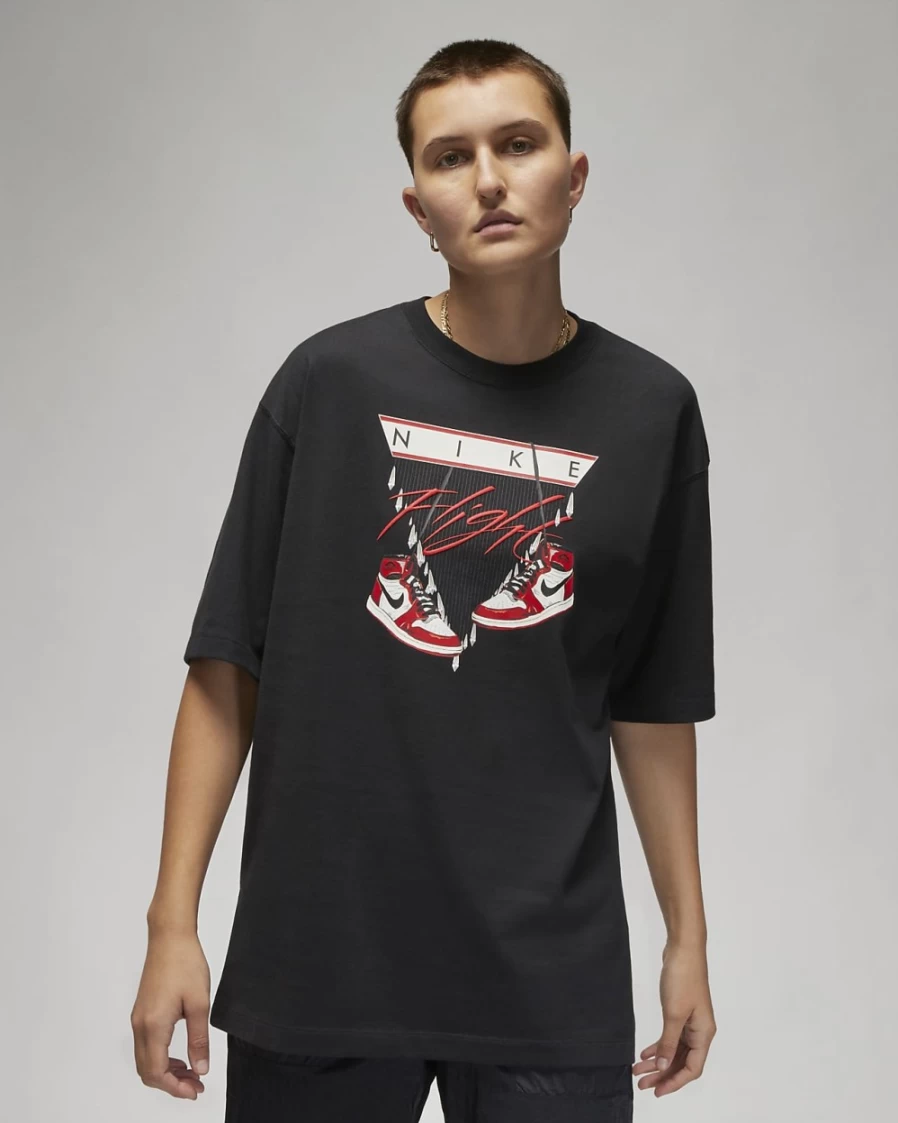 Nike Jordan Flight Women's Oversized T-Shirt - Black & Varsity Red Casual Tee
