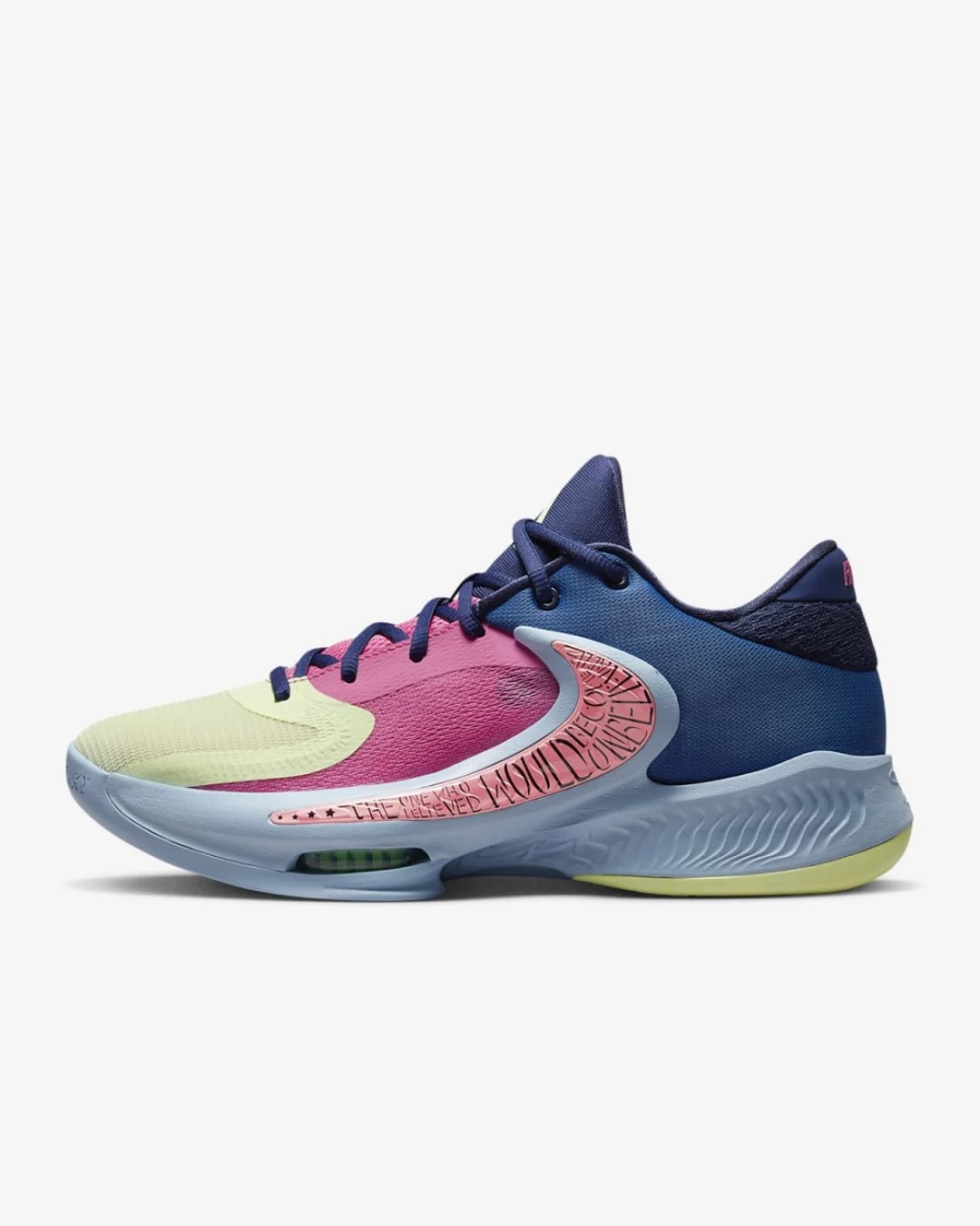 Nike Zoom Freak 4 NRG Basketball Shoes for Men & Women - Dark Marina Blue/Pink Gaze/Midnight Navy/Barely Volt