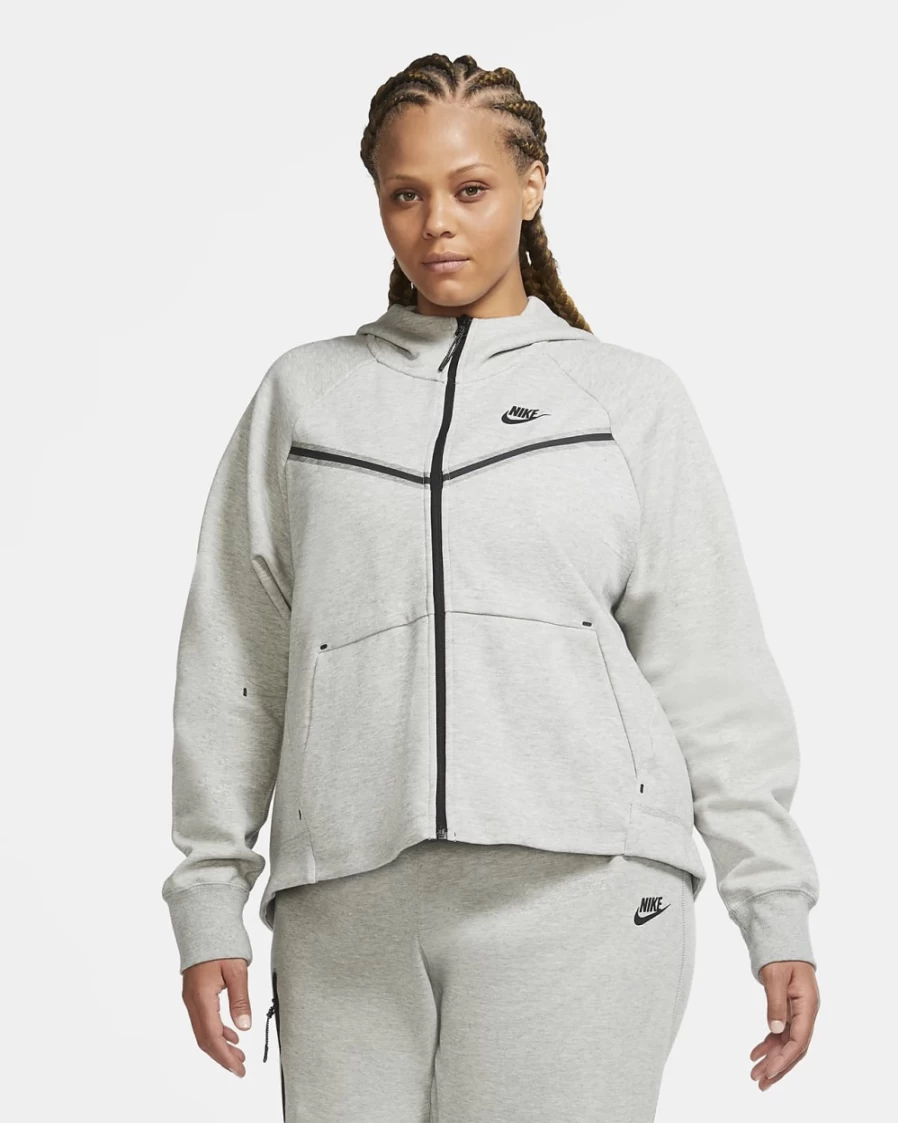 Nike Women's Plus Size Tech Fleece Full-Zip Windrunner Hoodie in Dark Grey Heather/Black