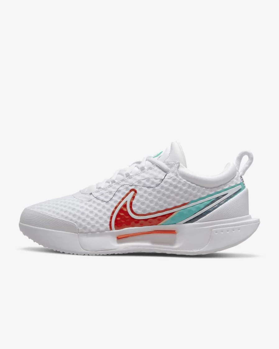 Nike Women's Court Zoom Pro Tennis Shoes - White, Habanero Red, Pomegranate, Washed Teal - Hard Court Athletic Footwear