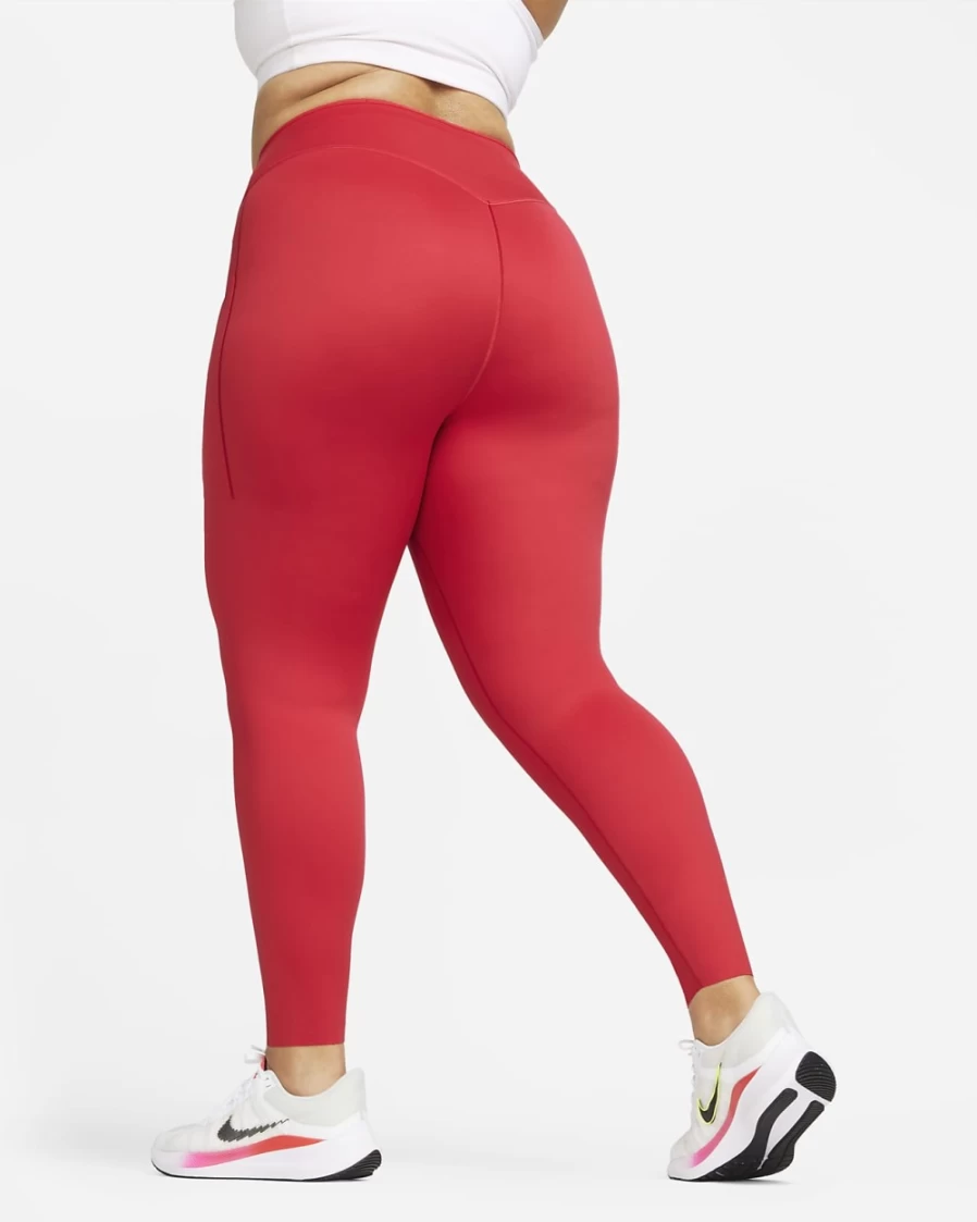 Nike Go Women's High-Waisted Full-Length Leggings with Pockets - Plus Size in University Red/Black - Firm Support Workout Leggings